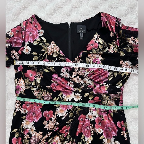 Adrianna Papell Black and Pink Floral Midi Dress - Picture 7 of 12